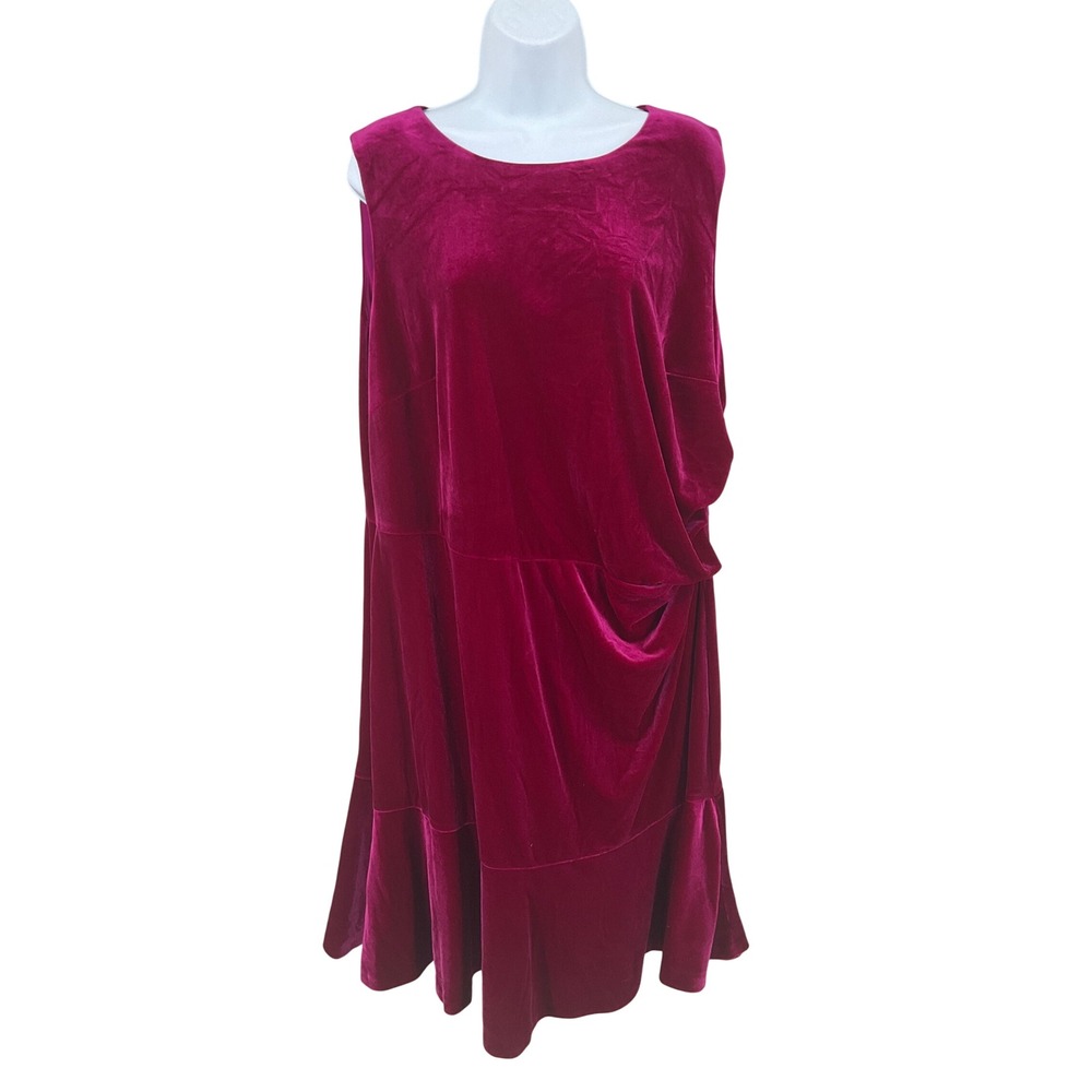Eliza J Velvet Shift Dress Womens 18W Magenta Pink Draped Flounce Hem Cocktail